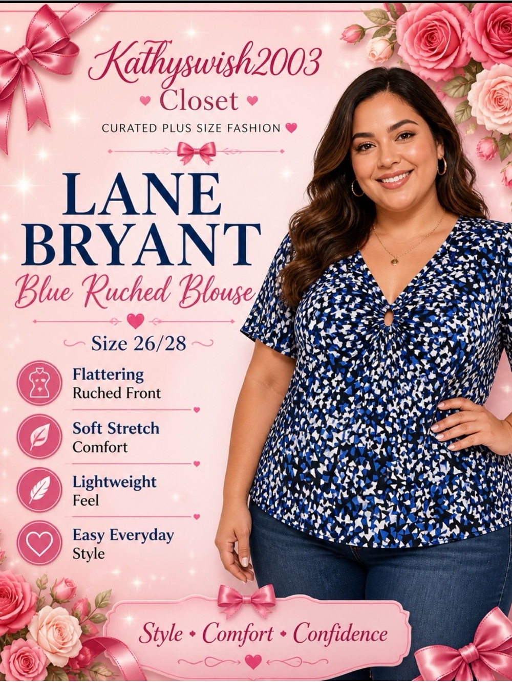 Lane Bryant Blue Ruched Short Sleeve Blouse
